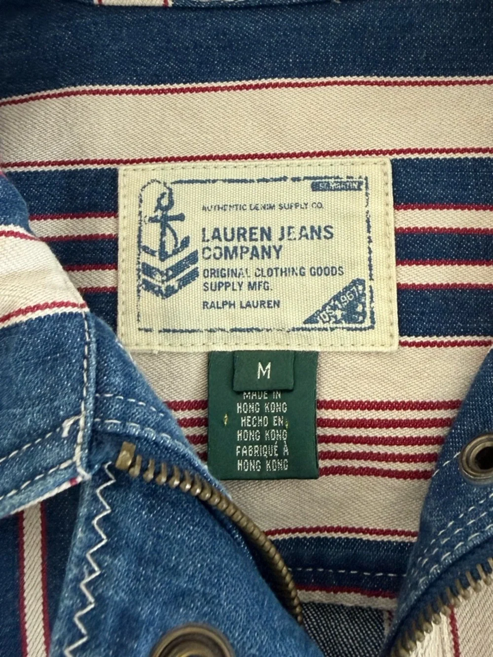 Vintage Ralph Lauren Striped Jean Jacket in Navy, White & Red - Picture 6 of 7